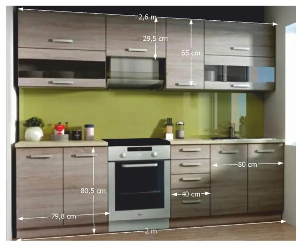 Kuchyňa Kareen 260 cm (dub sonoma trufel). Vlastná spoľahlivá doprava až k Vám domov. 794726