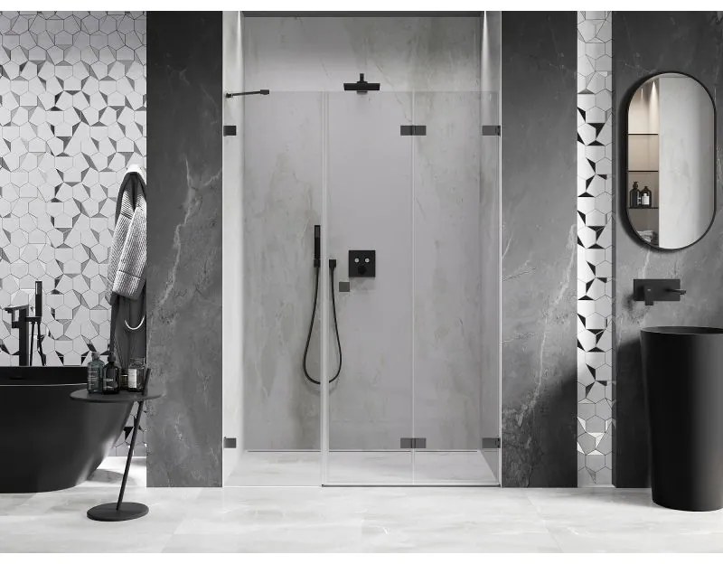 Mexen Lunar-F, pravé sklápacie sprchové dvere 145 cm, 8mm číre sklo, grafitový profil, 836S-145-050-95-00-P