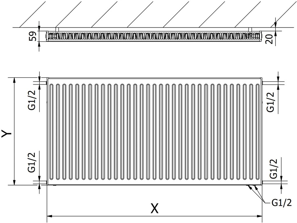 Mexen, Panelový radiátor Mexen CV11 600 x 500 mm, spodné pripojenie, 467 W, biely - W611-060-050-00