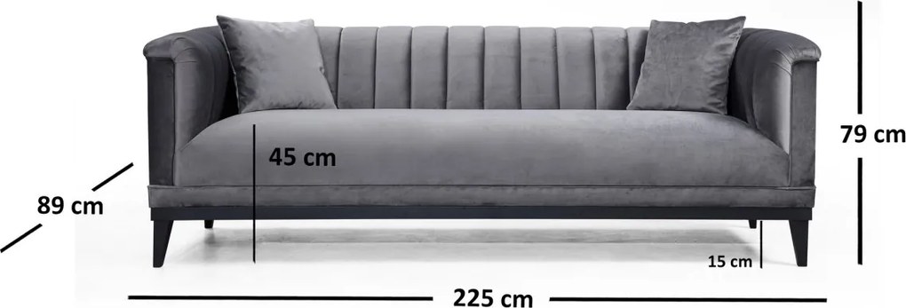 Trojmiestna pohovka Trendy 225 cm tmavosivá