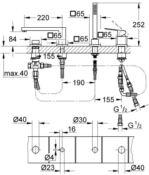GROHE 19897001 - Vaňová štvorotvorová batéria EUROCUBE lesklý chróm
