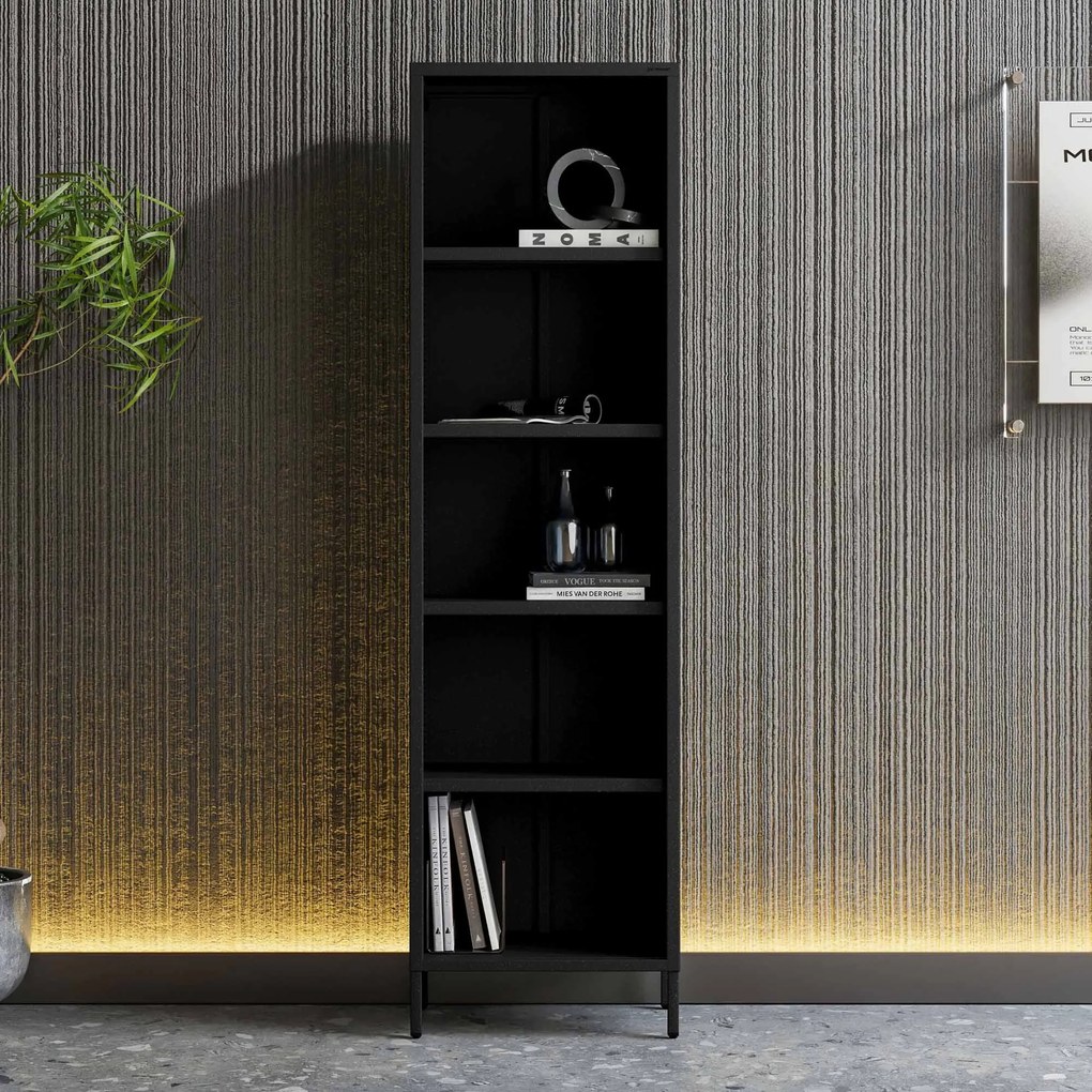 Regál plytký otvorený na knihy na nožičkách čierny, 500x1800x350 mm: MARIO Modern