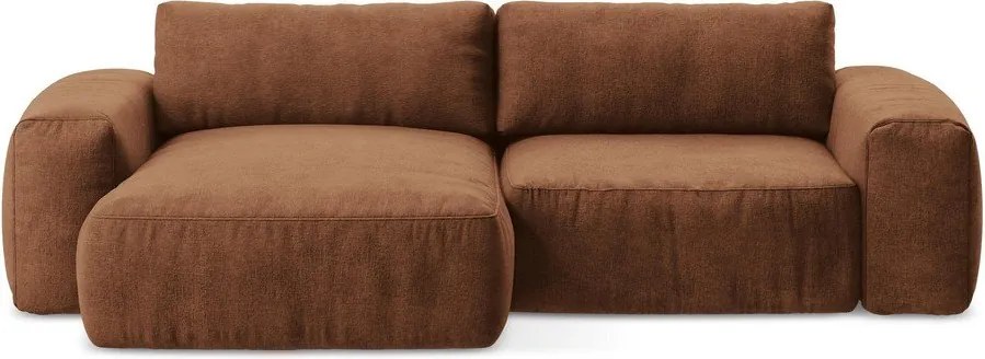 Ženilková rozkladacia rohová pohovka v terakotovej farbe (ľavý roh/s leňoškou) Kuki – Makamii