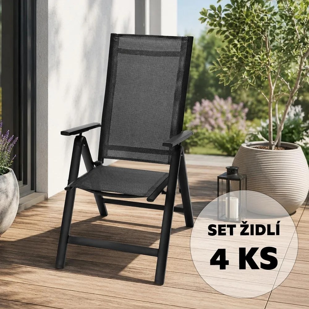 Set 4 ks hliníkových polohovacích kresiel Avenberg ISLA, čierna