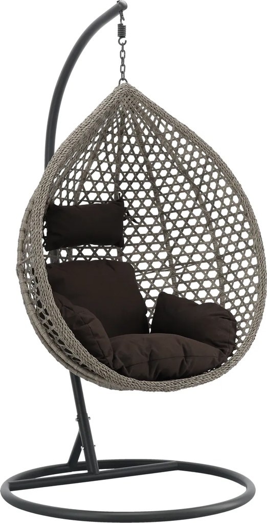 CH ZÁVESNÁ STOLIČKA, ŠEDÁ, VANKÚŠ – ŠEDÝ, RÁM – TMAVOSÉRY 107 x 68 x 120 CM