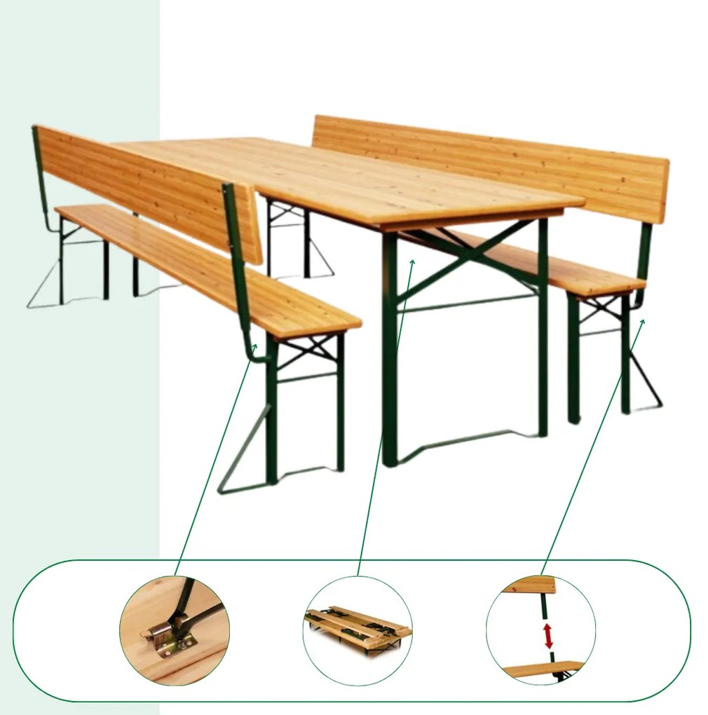 Pivný set PRAKTIK s operadlami, 170cm, hnedá Jurhan