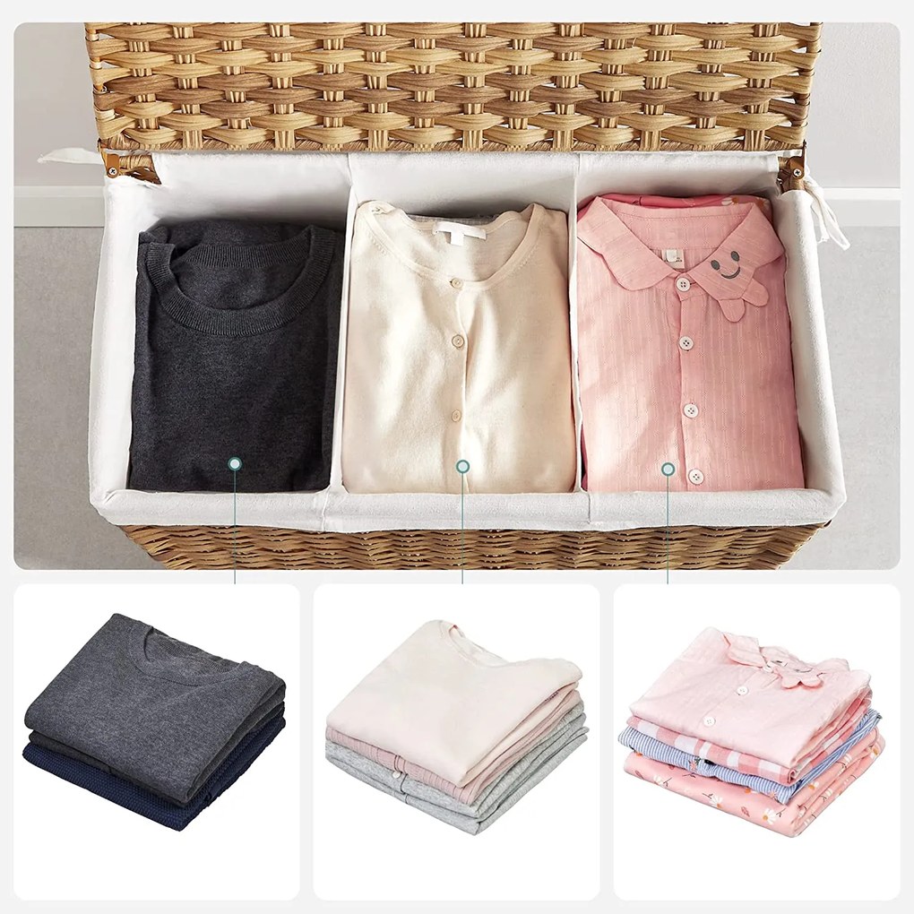 Ručne tkaný kôš na bielizeň 140 l, prírodná farba