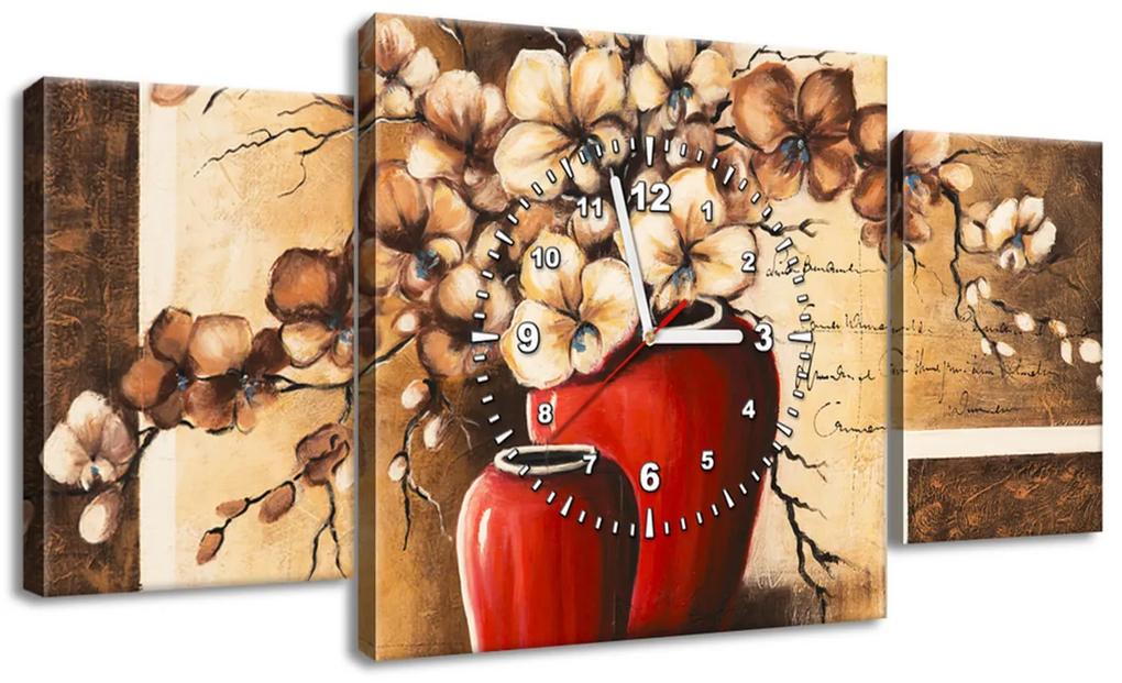 Gario Obraz s hodinami Orchidei v červenej váze - 3 dielny Rozmery: 100 x 70 cm