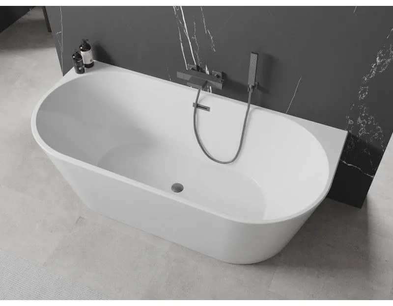 Mexen Oval, voľne stojaca nástenná vaňa 180 x 80 cm, biela, grafitový prepad, 52671808000-66