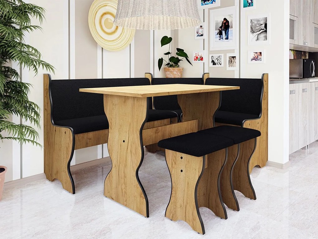 Rohová sedačka do kuchyne + stolík + taburetky Samot, Farby:: kašmír + trinity 02