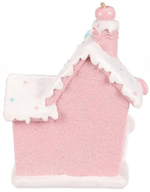 Vianočná dekorácia Domček z cukroviniek, polyresin, LED, ružová