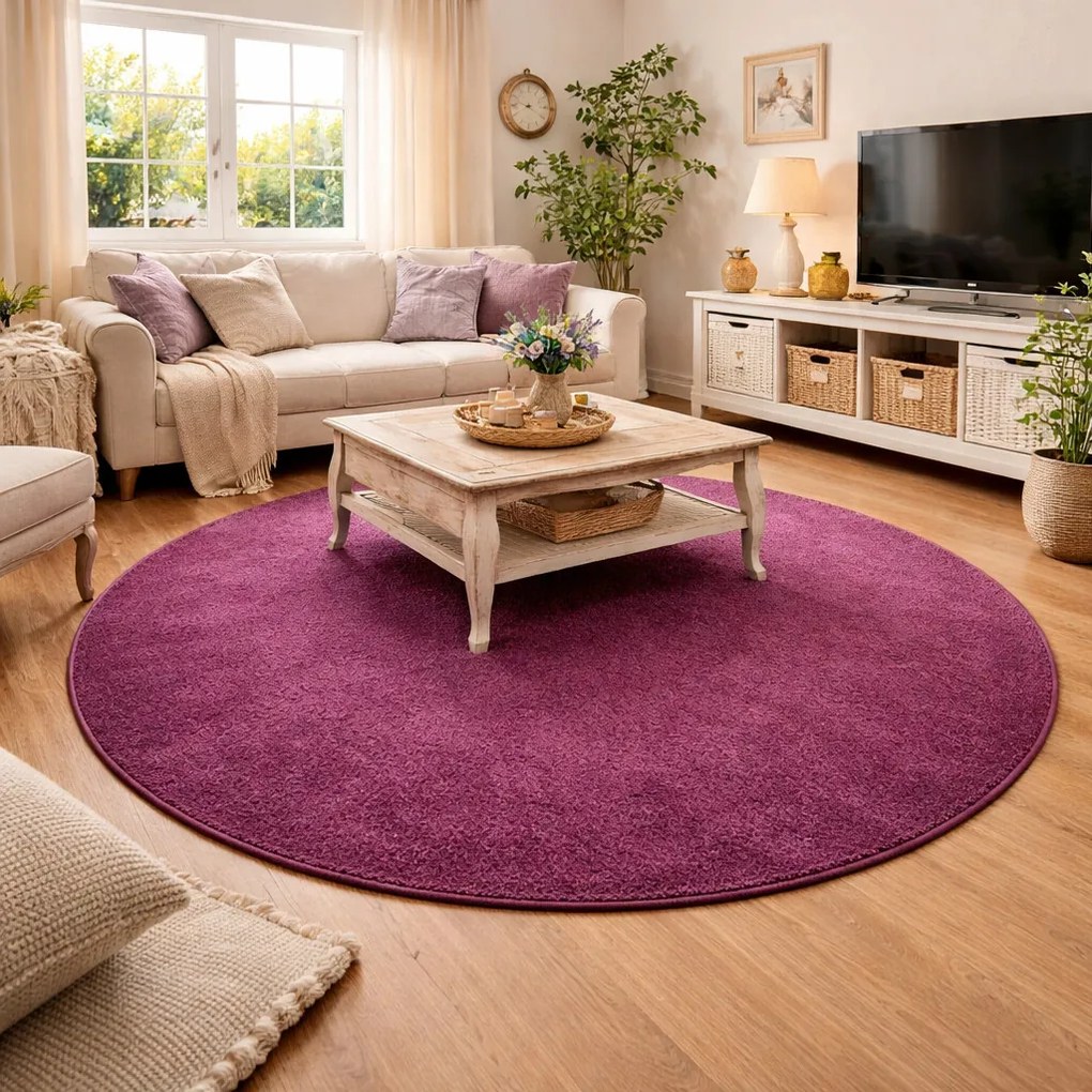 Vopi, Kusový koberec Eton fialový 48 kruh, 57x57 (priemer) kruh, fialová, obývacia izba
