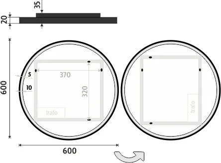 Nimco Čierne okrúhle LED zrkadlo priem. 600 - ZPC 28000R-90