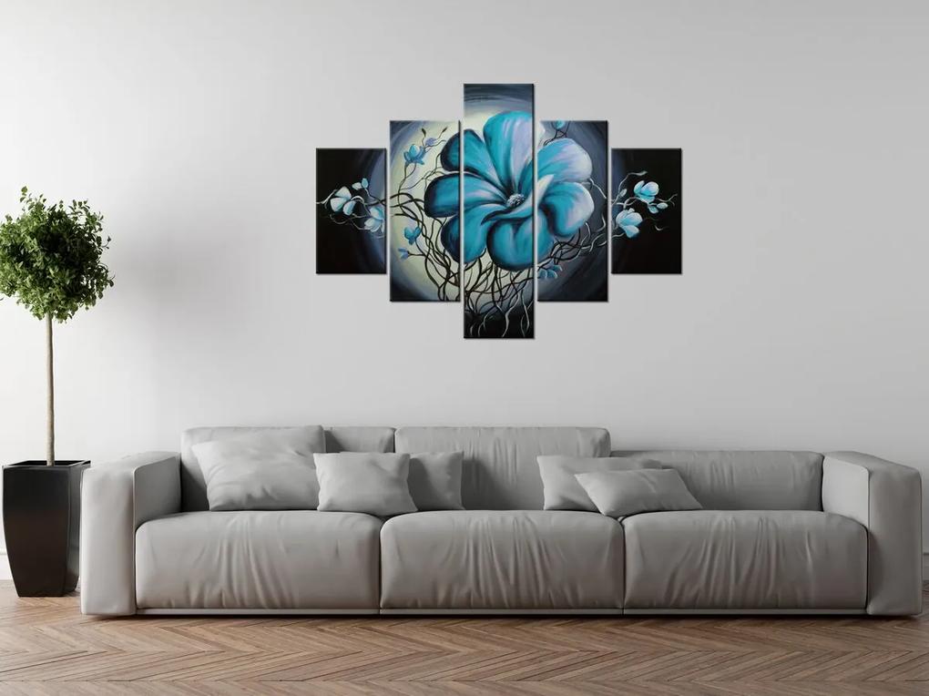 Gario Ručne maľovaný obraz Modrá živá krása - 5 dielny Rozmery: 150 x 105 cm