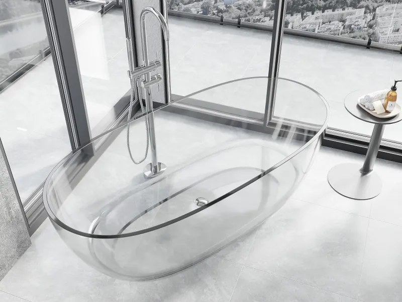 Mexen Pure, voľne stojaca vaňa transparentná 170×80 cm, transparentná, sifón chróm, 58071708008