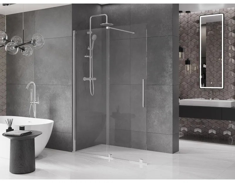 Mexen Velar, posuvné dvere do otvoru typ Walk-In 130 cm, 8mm číre sklo, chrómová, 871-130-000-03-01