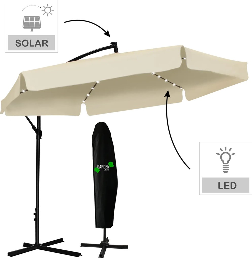 CH Krémový záhradný slnečník Banana s obalom+LED/3m
