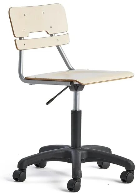 Stolička LEGERE, výškovo nastaviteľná, veľké sedadlo, s kolieskami, V 430-550 mm, breza