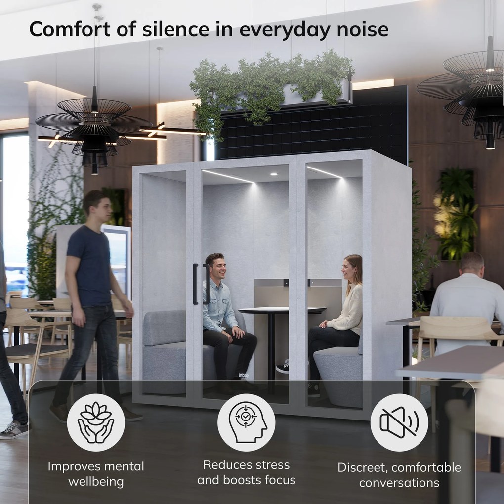 Akustická kancelárska kabína INBOX pre 4 osoby 2200 × 2200 × 1220 mm