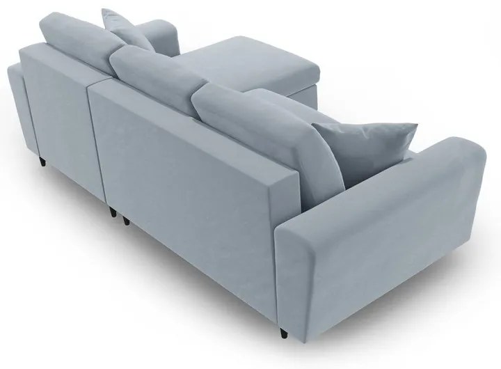 Svetlomodrá zamatová rozkladacia/s úložným priestorom rohová pohovka Kyoto – Cosmopolitan Design