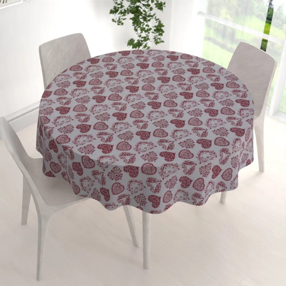 Biante Dekoračný okrúhly obrus PML-095 Vínové srdcia na sivom Ø 70 cm