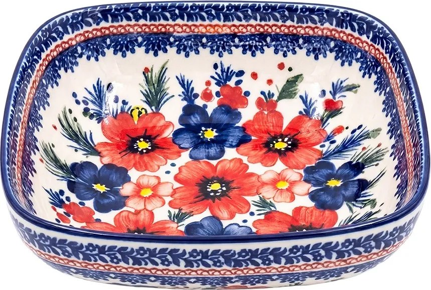 Keramická hranatá miska s kvetmi Blooming Blue – 15*15*5 cm