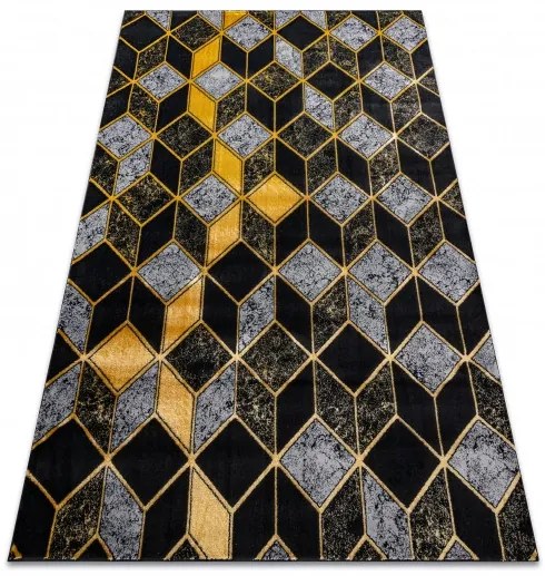 Dywany Łuszczów, Kusový koberec Gloss 400B 86 3D geometric black/gold, 140x190, čierna, kancelária