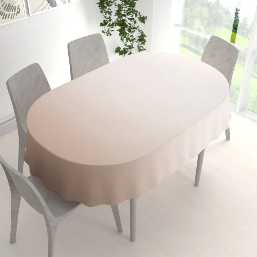 Biante Veľký teflónový oválny obrus TF-096 Púdrovo béžový bez vzoru 180x240 cm