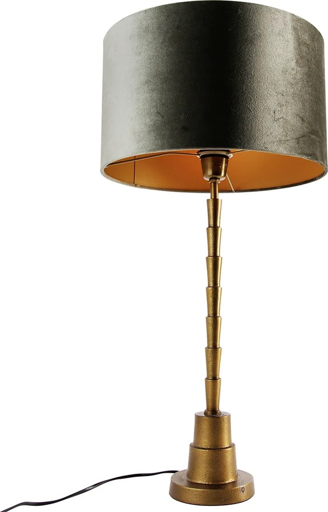 Stolná lampa bronzová so zamatovým tienidlom zelená 35 cm - Pisos