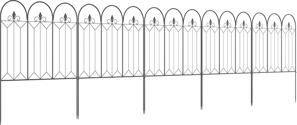 Outsunny Záhradné Ploty 305x79,5 cm Sada 5 Dekoratívnych Kovových Záhradných Plotov Voľne Kombinovateľný Zvierací Barierový Plot pre Terasu a Trávnik
