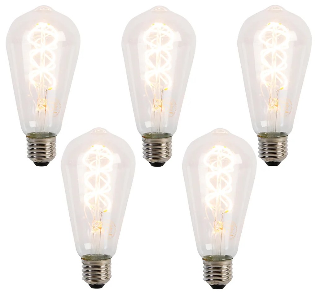Sada 5 LED špirálových filamentových žiaroviek E27 ST64 5W 400 lm 2200K