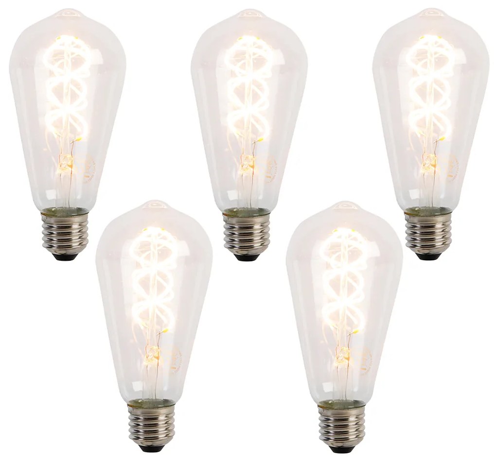Sada 5 LED žiaroviek E27 so špirálovým vláknom ST64 5W 400 lm 2200K