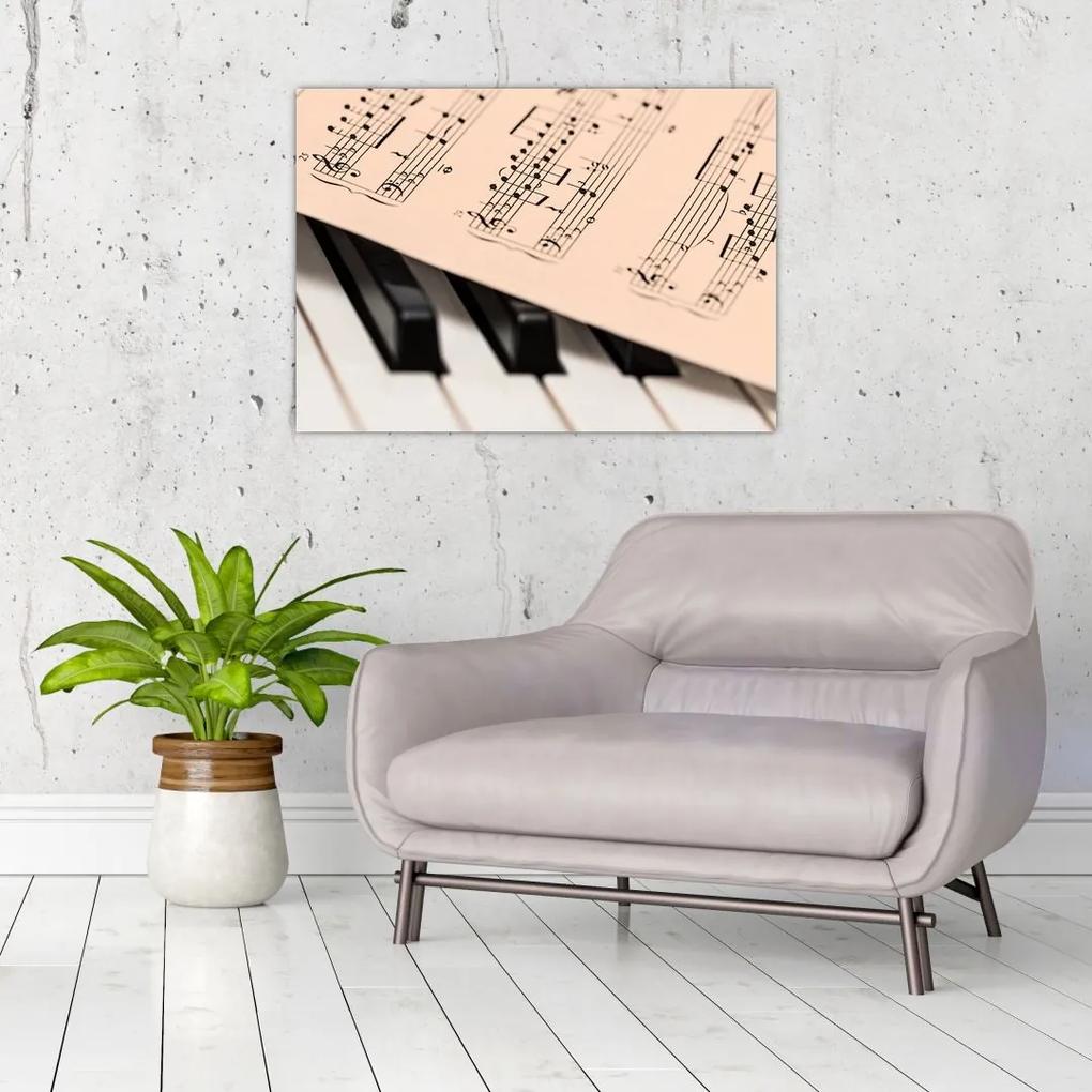Sklenený obraz klavíra s notami (70x50 cm)