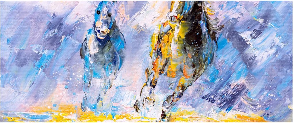 Obraz bežiacich koňov, olejomaľba (120x50 cm)