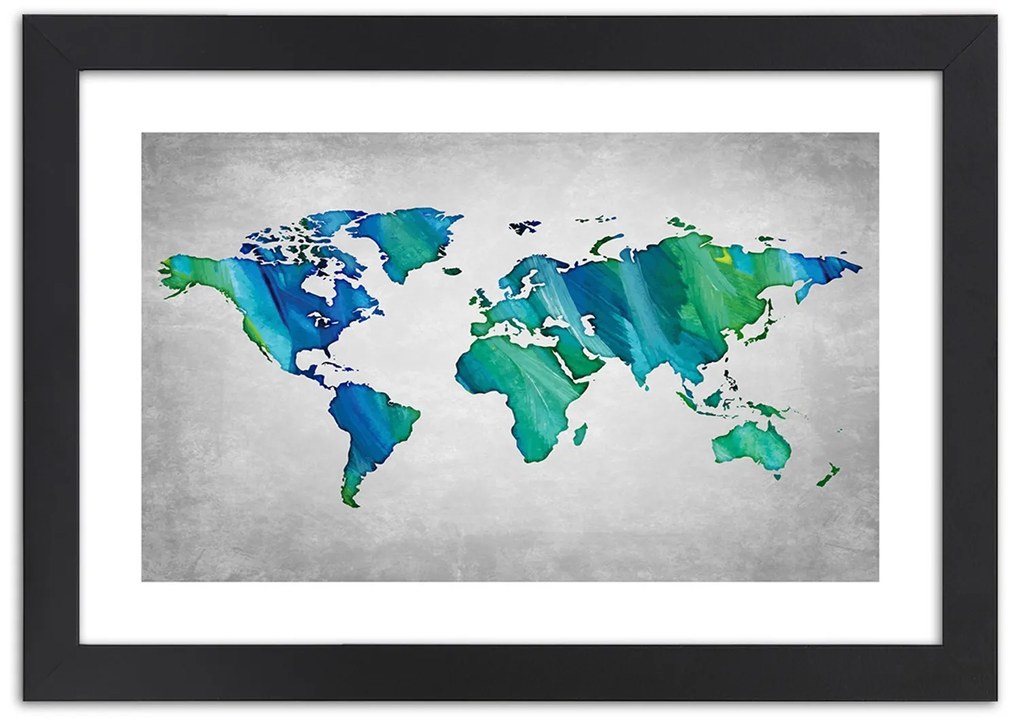 Gario Plagát Farebná mapa sveta na betóne Farba rámu: Bez rámu, Rozmery: 60 x 40 cm