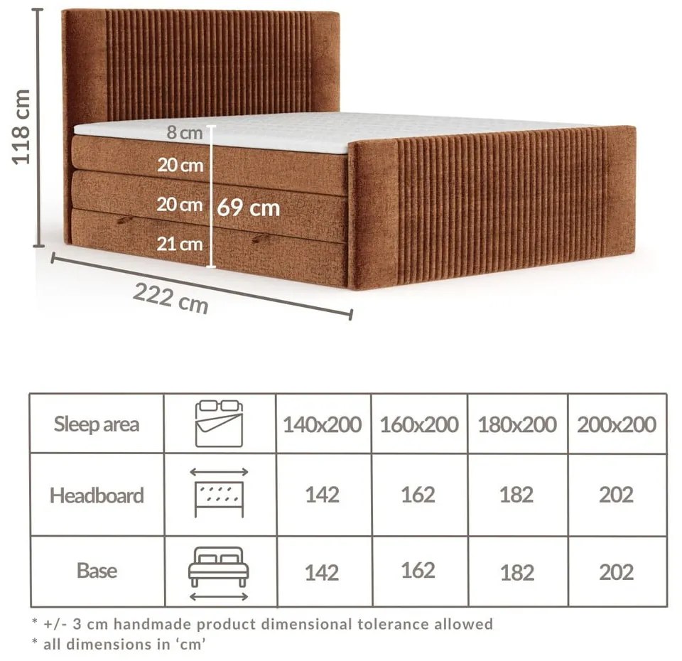 Oranžová boxspring posteľ s úložným priestorom 140x200 cm Bergamo – Maison de Rêve