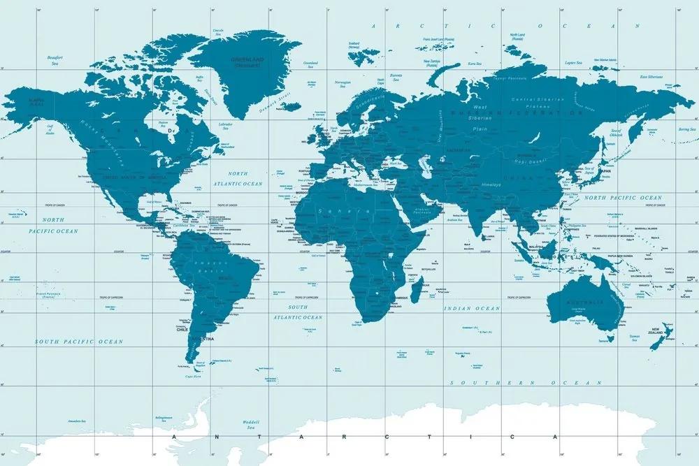 Tapeta politická mapa sveta v modrej farbe - 150x100