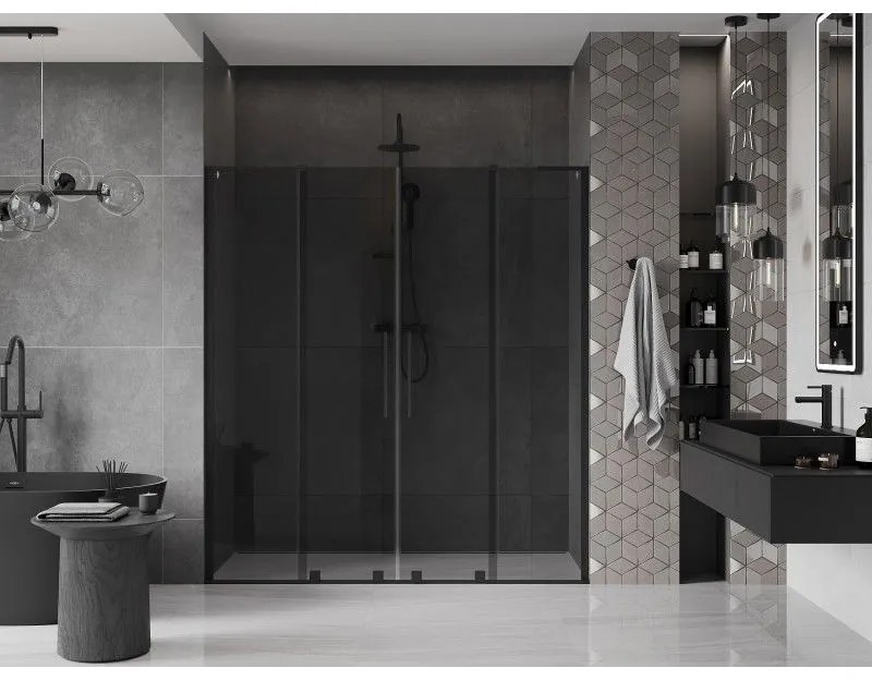 Mexen Velar L Duo, posuvné sprchové dvere do otvoru 170 cm, 8mm šedé sklo, čierna matná, 871-170-003-42-70