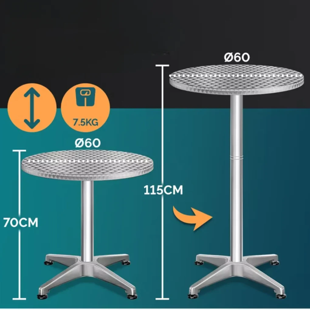 Casaria Výškovo nastaviteľný hliníkový barový stôl NERO Ø60cm, strieborná