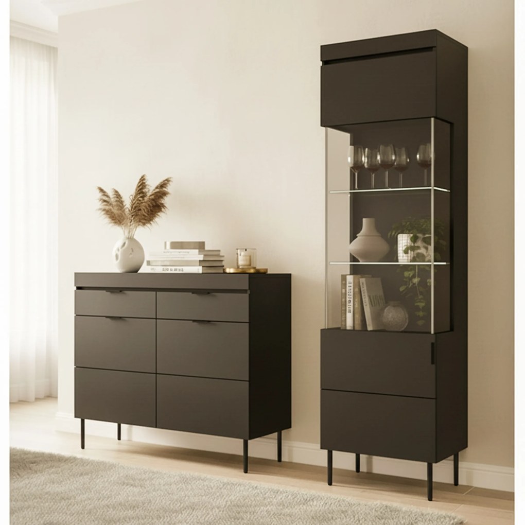 Komoda Sentia 105 cm s 2 zásuvkami - čierna / čierna