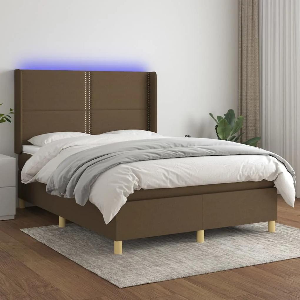 Posteľ boxsping s matracom a LED tmavohnedá 140x200 cm látka 3138800