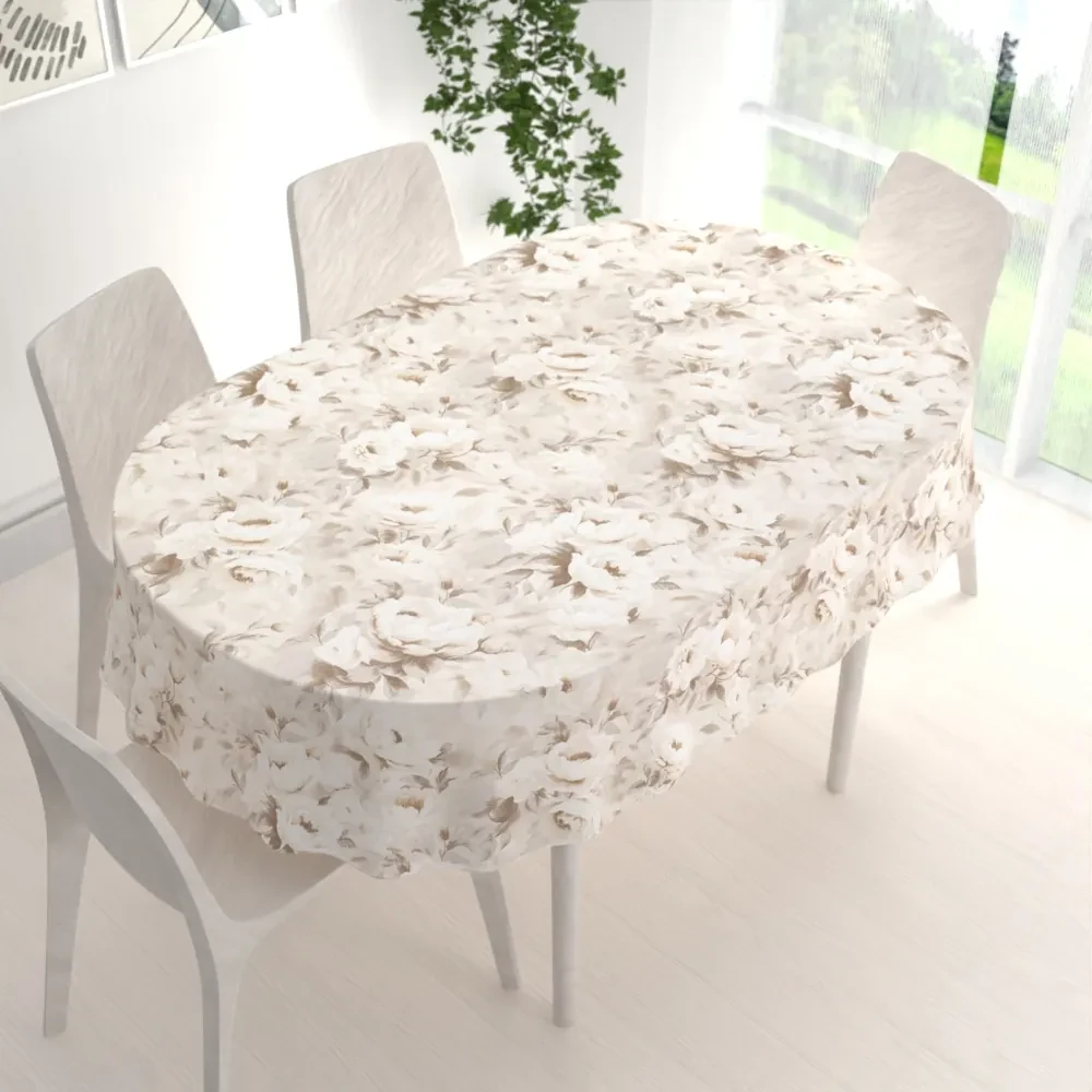 Biante Bavlnený oválny obrus Sandra SA-519 Pivonky na béžovom 120x180 cm