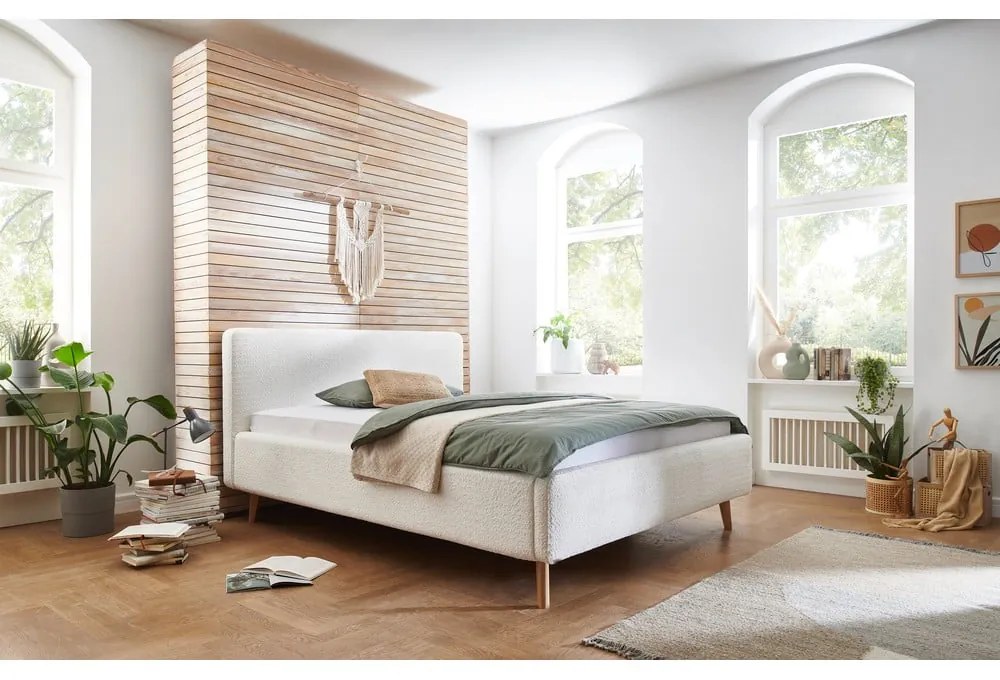 Biela čalúnená dvojlôžková posteľ s úložným priestorom s roštom 180x200 cm Mattis - Meise Möbel