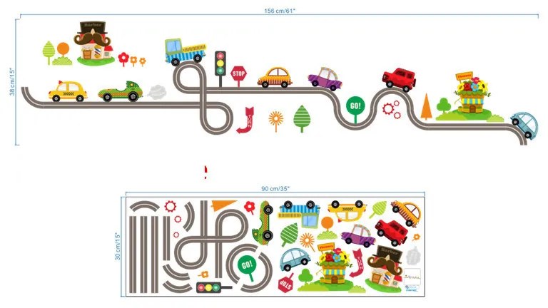 Samolepka na stenu "Cesta s autíčkami" 156x38 cm