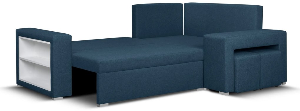 Rozkládací rohová sedací souprava MODO5 + 2 Taburety Tmavě šedá