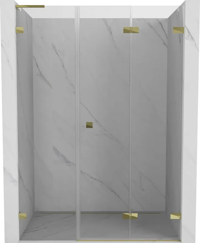 Mexen Lunar-F, L pravé skladacie sprchové dvere 140 cm, číre sklo, zlatý profil, 836SL-140-050-50-00-P