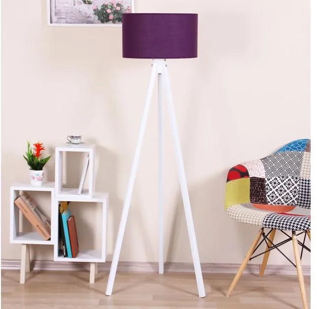 Biela voľne stojacia lampa s fialovým tienidlom Kate Louise Beyaz