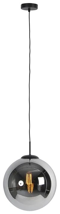 Závesné svietidlo v štýle Art Deco čierne s dymovým sklom 30 cm - Pallon