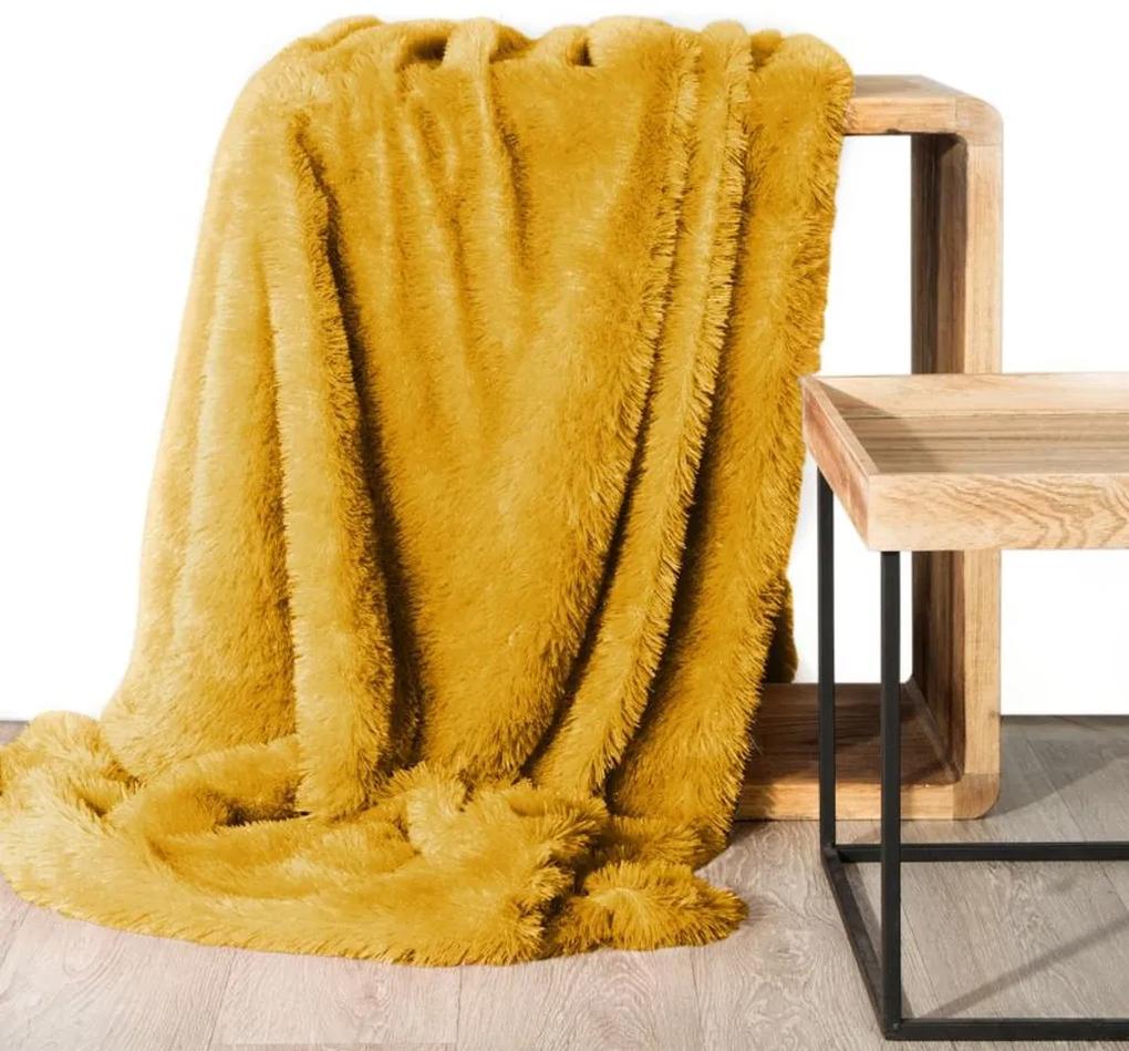 DomTextilu Hebká chlpatá deka horčicovo žltej farby  70 x 160 cm