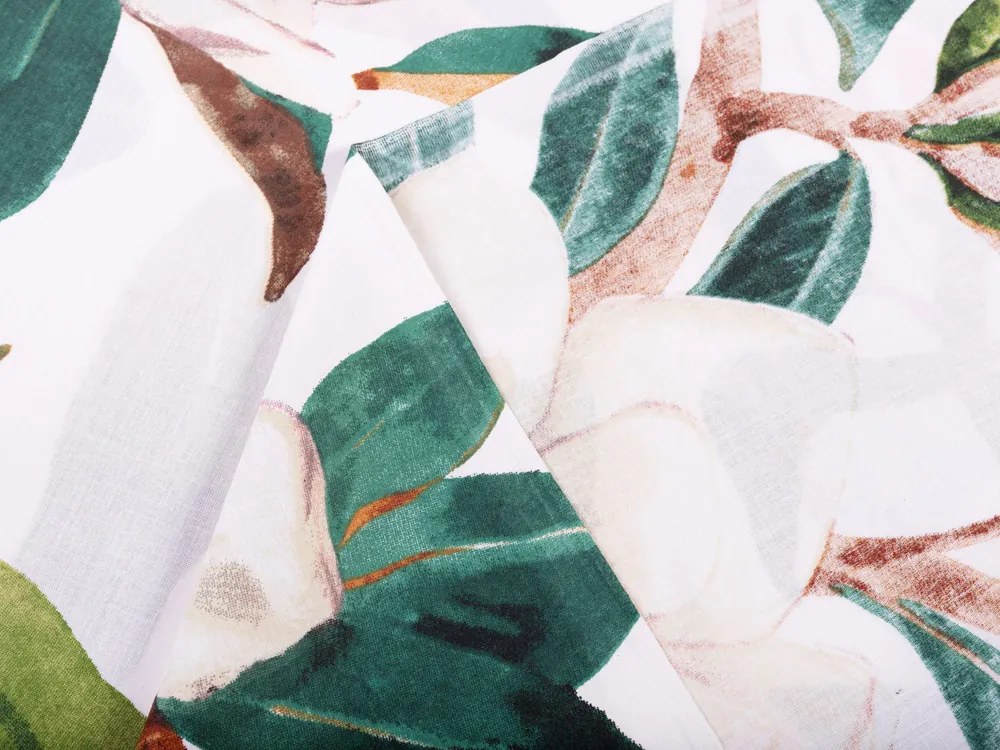 Biante Bavlnený záves Sandra SA-293 Magnólia so zelenými listami na bielom 150x150 cm